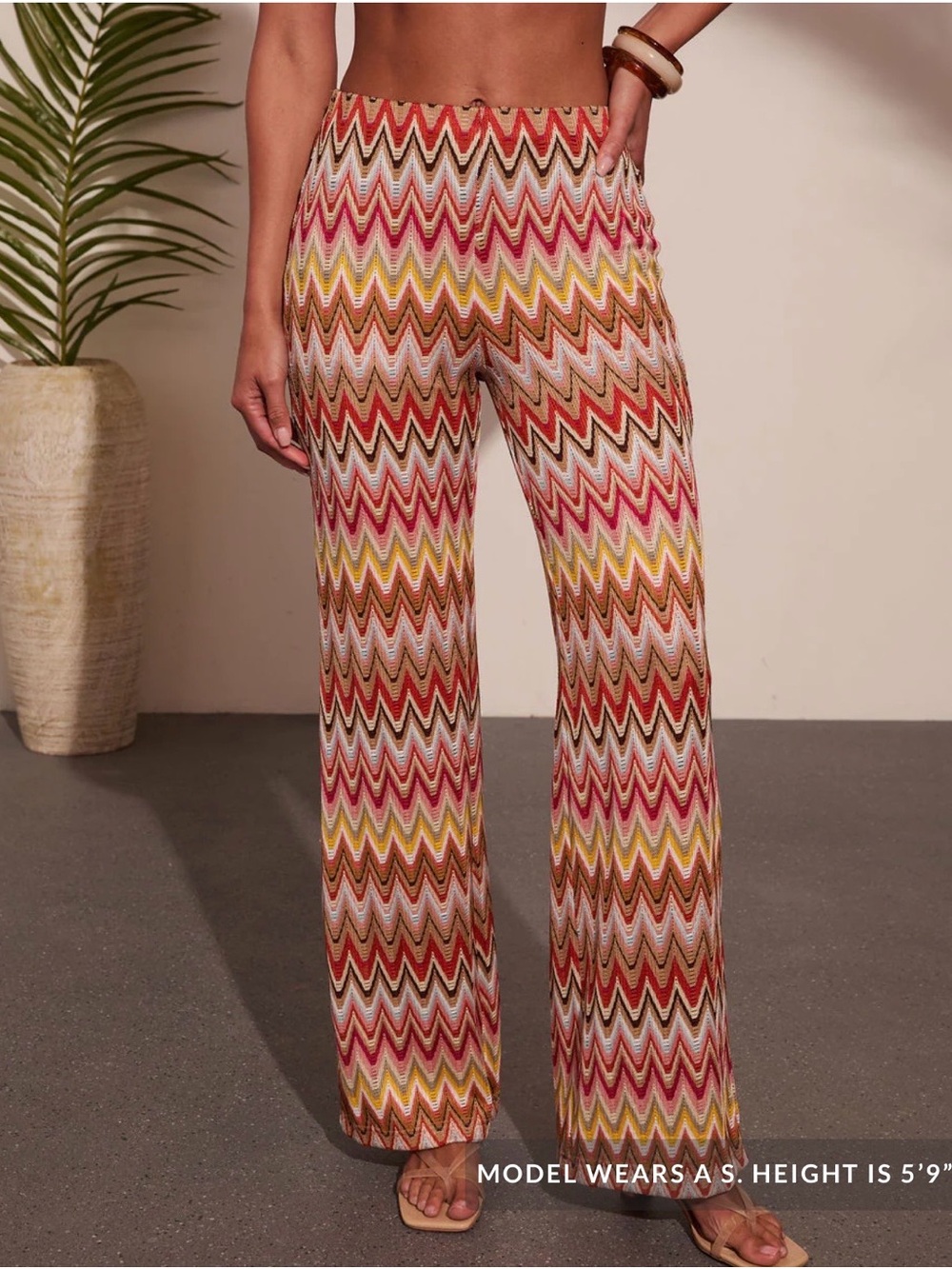 NWOT Vici Wide-Leg Zigzag Knit Pants in Multi Pink SZ: XS
